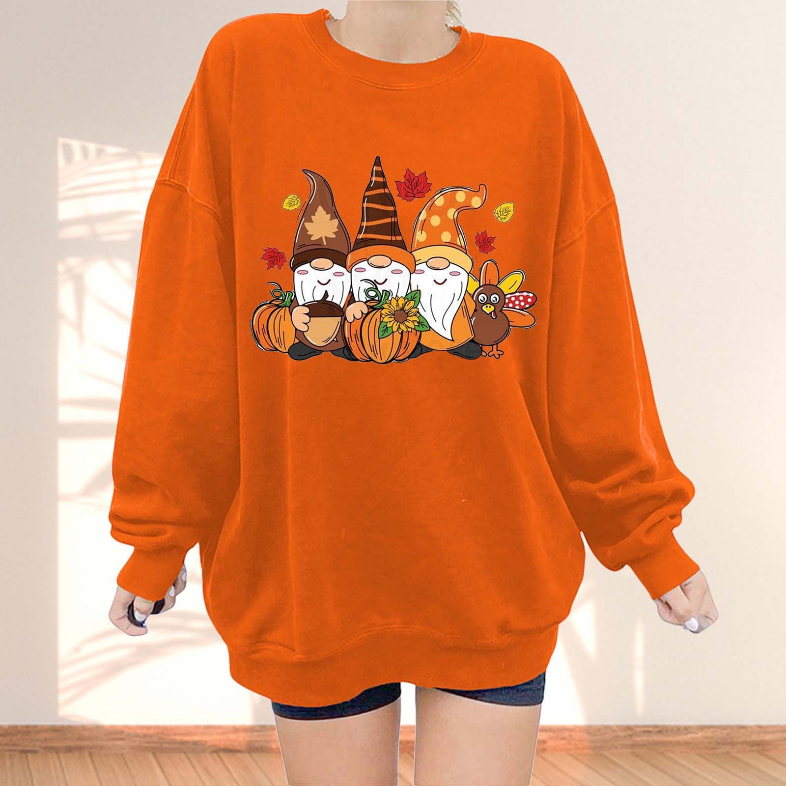 fartey Womens Oversized Sweatshirts Round Neck Mushroom Print Top