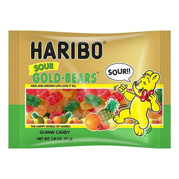 Haribo New Sour Gold-Bears Gummi Candy in 1.8 oz Individual Serving ...