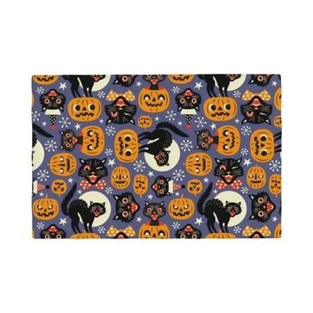 

Table Placemats Set of 6 - Spooky Cats Halloween Pumpkins 12x18 In Faux Linen Double Heat Resistant Place Mats Cloth Indoor/Outdoor Placemats Washable Table Mats for Dining Kitchen Party