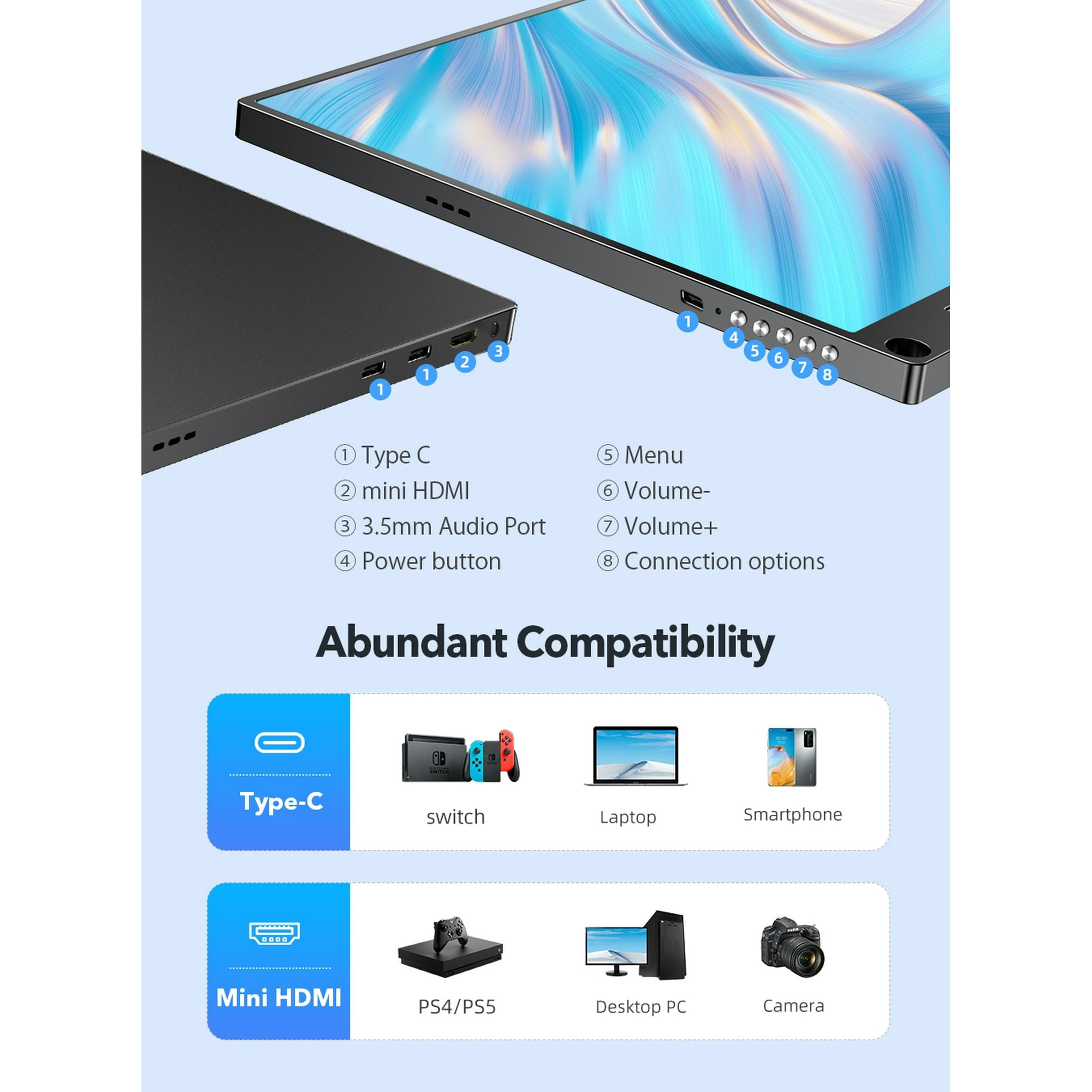 UPERFECT Portable Gaming Monitor, 13.3" 1080P FHD IPS Display, Console Monitor for Laptop PS4/5 PC Phone Xbox Switch