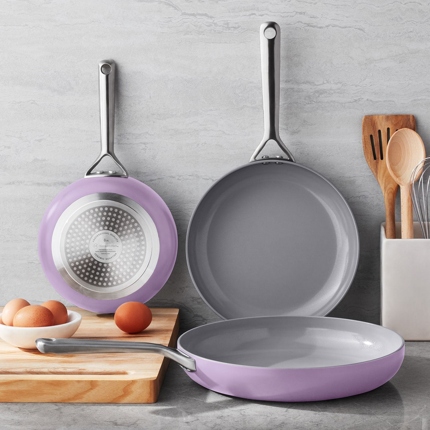 新品未使用 Union Plaza Pan Set Friars Club Member's Mark 3-Piece Modern Ceramic Fry Pan Set, Assorted