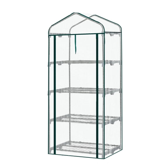 Mini Greenhouse 4 Tier, Portable Garden Greenhouse with PE Cover & Zipper Door, 27x19x62in White