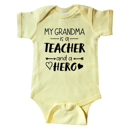 

Inktastic My Grandma is a Teacher and a Hero Gift Baby Boy or Baby Girl Bodysuit