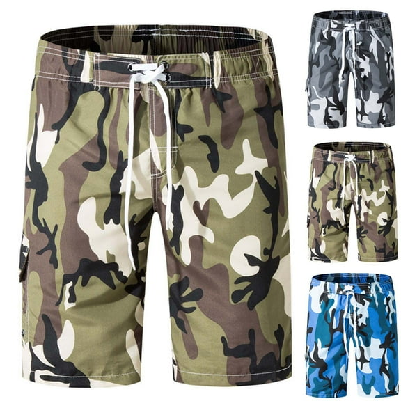 Jacenvly 2024 New Summer Mens Shorts Fashion Men's Elastic Waistband Beam Beach Line Belt Casual Sports Shorts Camo Skin-Friendly Beach Pants Army Green