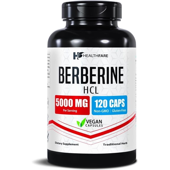 HealthFare Berberine HCL 5000mg | 120 Veg Capsules | Extra Strength Herbal Extract | Non-GMO, Gluten-Free | Made in the USA