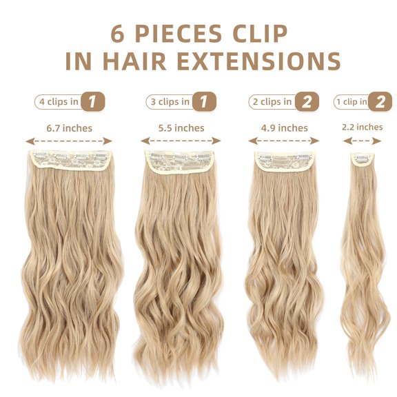 WEIF-Clip in Hair Extensions, 6 PCS Natural & Blends Well Hair Extensions, Long Wavy Hairpieces(20inch, 6pcs, Light Blonde)