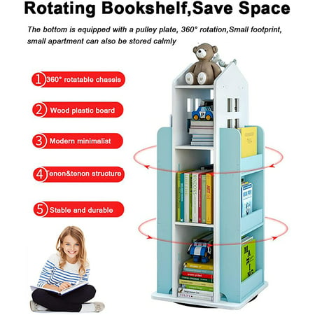 Standing Bookcase Wooden Storage Rack, Children’s Rotating Bookcase