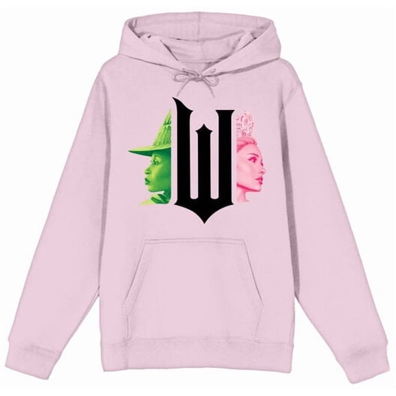 Wicked Part 1 Glinda and Elphaba Green and Pink Adult Cradle Pink Long Sleeve Hoodie-XXL