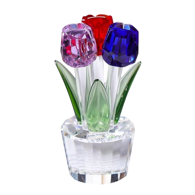 Figura de tulipán de cristal sintético coleccionable, adorno de flor de tulipán transparente, ramo de flores de cristal, regalo para cumpleaños, mujeres, novias y esposas.