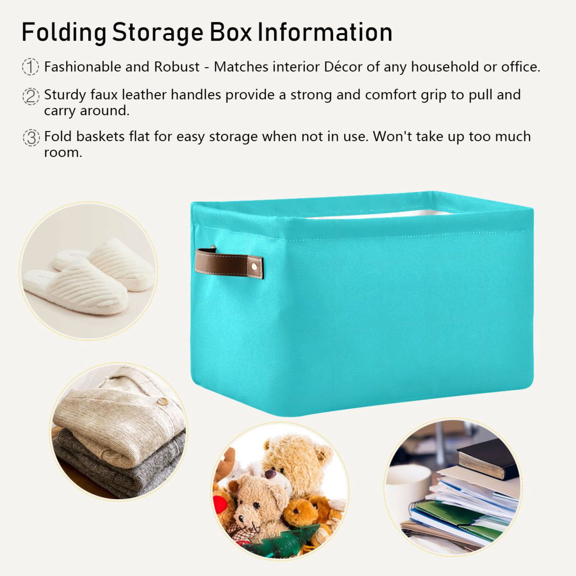 Ryvnso Turquoise Storage Basket Large Bin Foldable Boxes Toys Organizer 14.2x10.2x8.3in 2 PCs