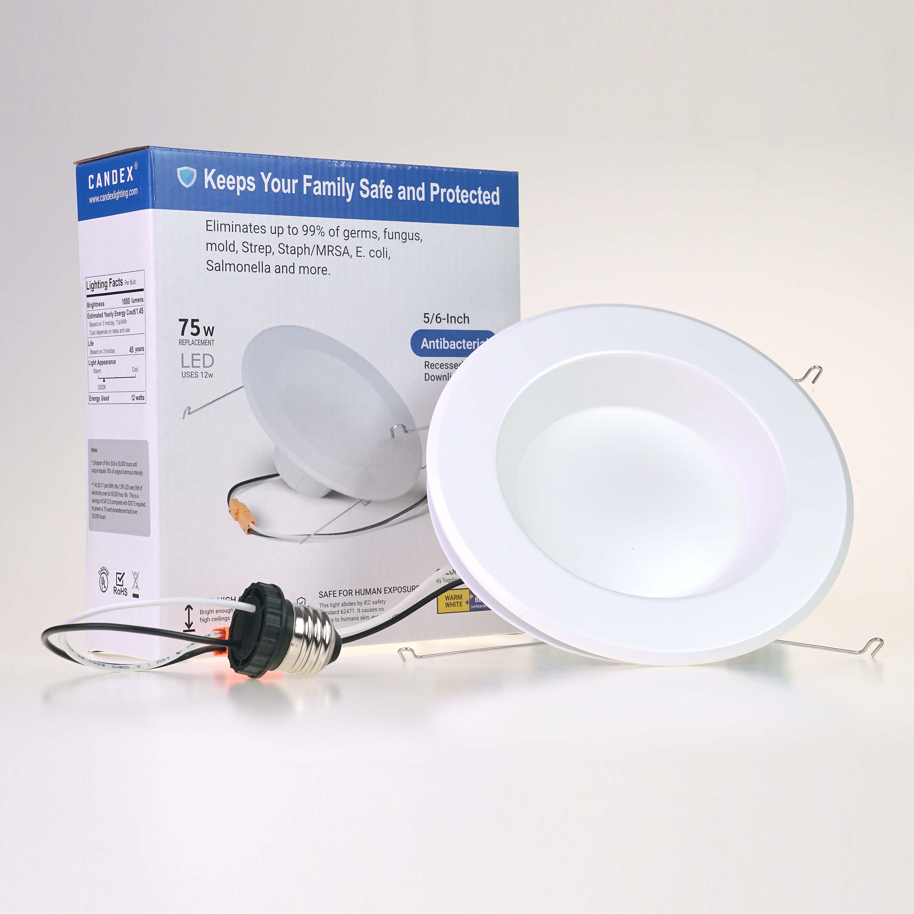 Candex 6inch Trim Size Antibacterial LED Retrofit Downlight, 12 W