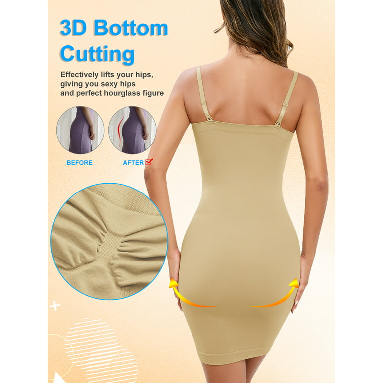 Detachable & Adjustable Spaghetti Straps Lightweight Smoothing Tummy Control  Shapewear Slip Dress
