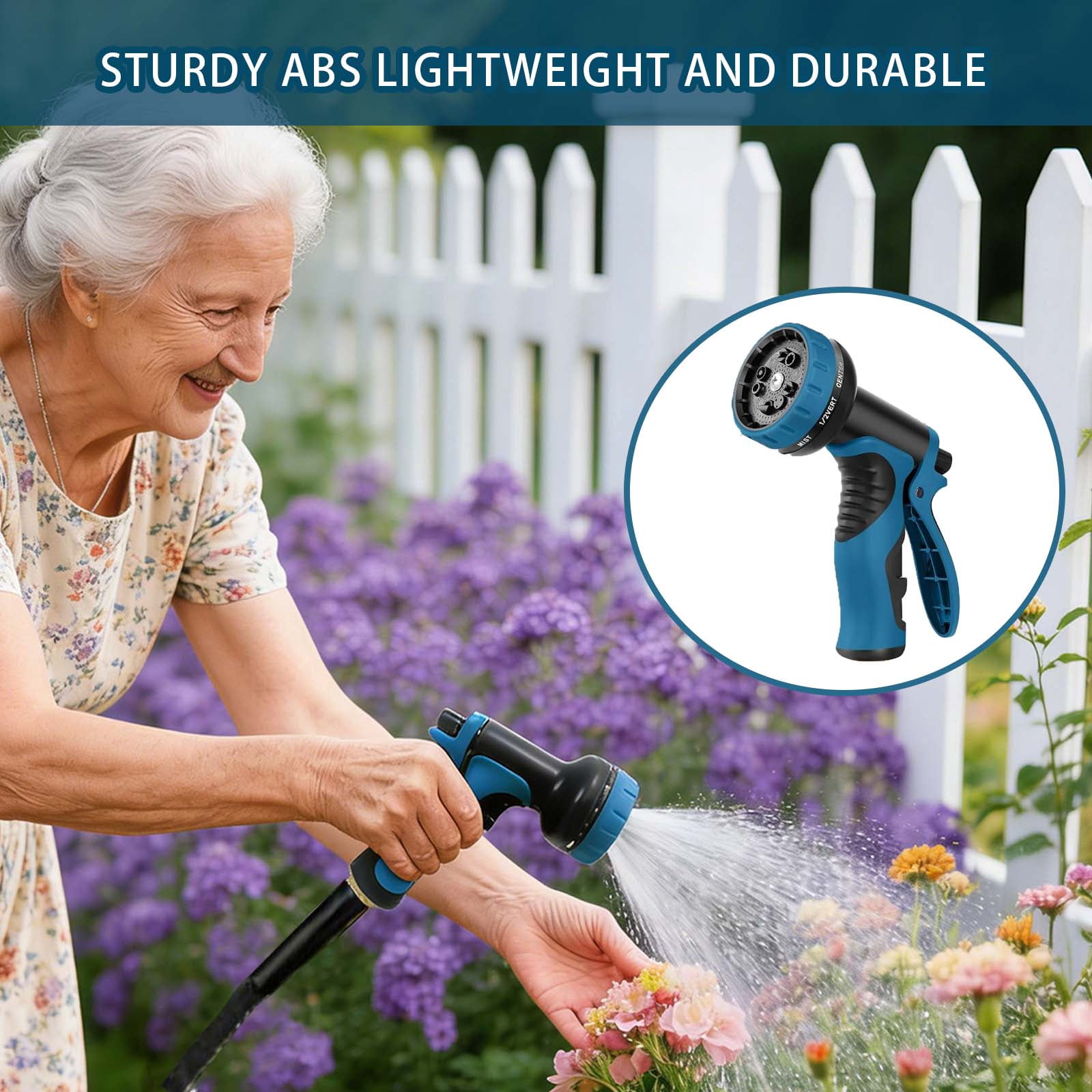 50Ft Non-Expandable Garden Hose, Flexible Water Hose with 10-Pattern Spray Nozzle, Lightweight Hose Pipe, Kink-Free, Leak-Proof, 3/4" Solid Metal Fittings
