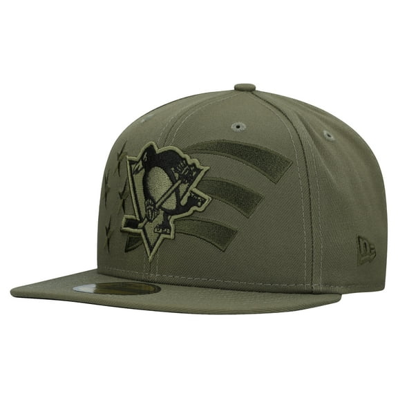 Men's New Era Olive Pittsburgh Penguins Military Appreciation Flag 59FIFTY Fitted Hat
