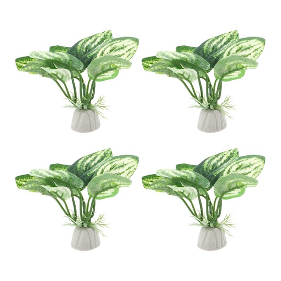 Unique Bargains Aquarium Plastic Plants Silk Aquarium Plants Silk Plants for Betta Fish Tank Green,Pointed Leaves 4pcs
