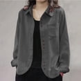 thumbnail image 5 of Zpanxa Fleece Jacket Women Corduroy Button Front Long Sleeve Shirt Jacket Loose Fit Solid Color Casual Lightweight with Pockets Fall Outerwear, 5 of 7