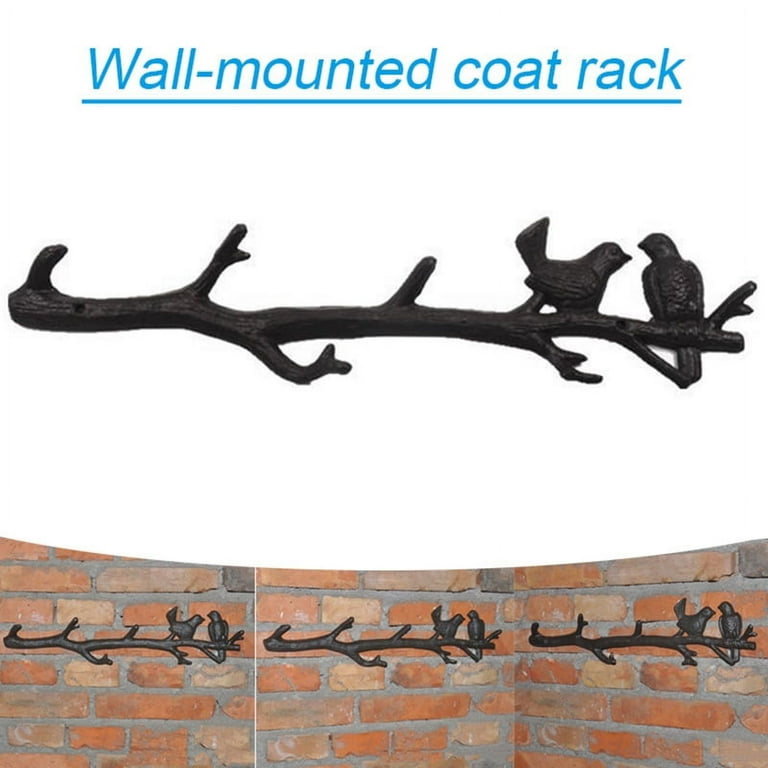 Retro Bird Branch Hanger With 6 Hooks Decoration Wall Hanging Coat Rack Decorative  Cast Iron Wall Hook Rack For Coats Hats Keys Towels Clothes 