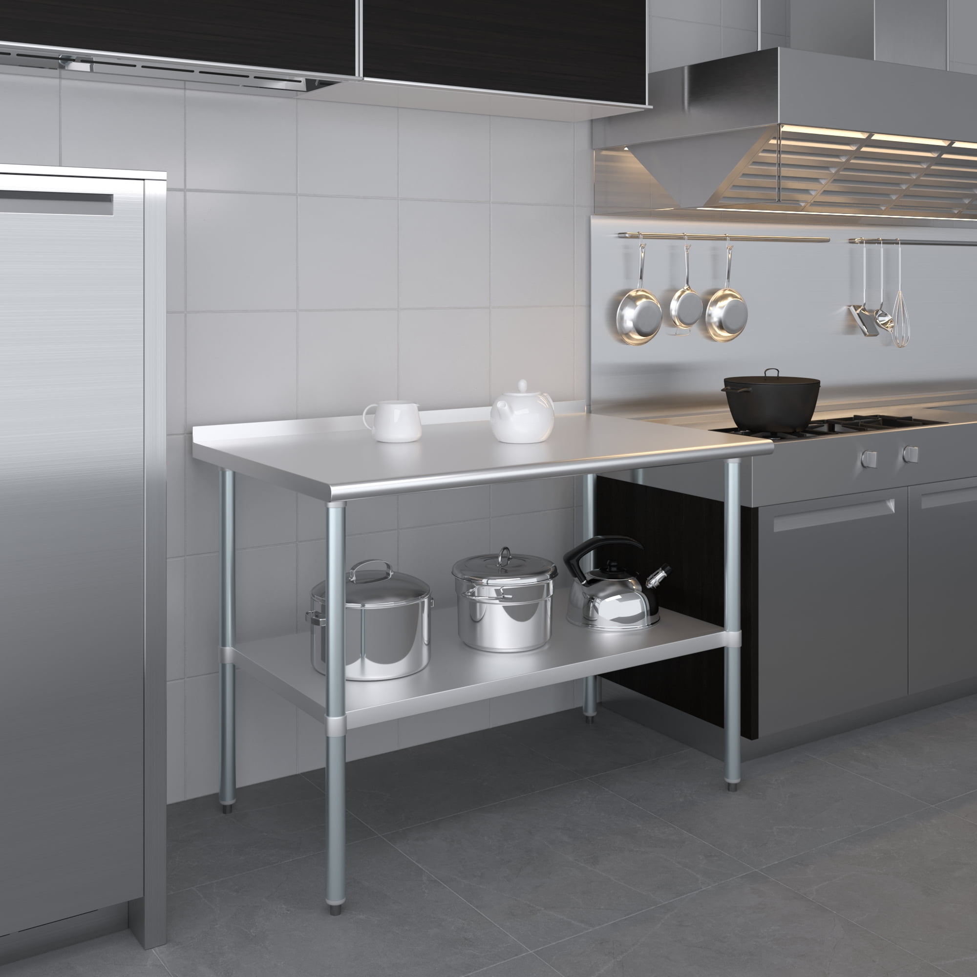 AmGood 30 in. x 48 in. Stainless Steel Work Table with 1.5 in. Backsplash | Metal Kitchen Food Prep Table