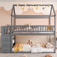 thumbnail image 3 of Bellemave Bunk Bed with Storage Drawers, Twin Over Twin Low Bunk Bed with Shelves, Wood House Floor Bunk Beds with Safety Guardrail and Ladder, Space Saving for Dormitory and Bedroom（Gray), 3 of 8