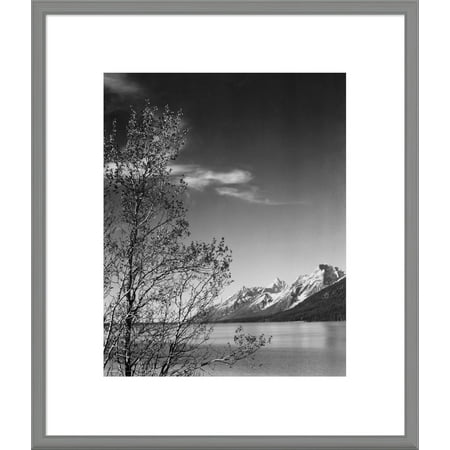Global Gallery Ansel Adams 'View of mountains with tree in foreground, Grand Teton National Park, Wyoming, 1941' Framed Wall