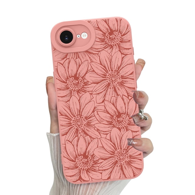 Funda de teléfono MZELQ para iPhone 16E de silicona con estampado floral negro