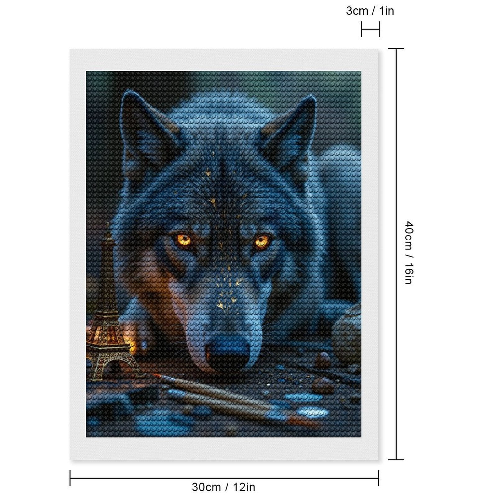 Diamond Art Kits for Adults, Wolf Glowing Eyes Eiffel Tower Art 5D Diamond Painting Kits for Adults Beginners, DIY Full Drill Diamond Painting, Gem Art and Crafts 12x16