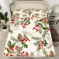thumbnail image 2 of Manfei Christmas Poinsettia Child Twin Sheet Sets, Vintage Winter Leaf Plant Twin Fitted Sheet, Xmas Tree Flat Sheet, Ultra Soft Bedroom Decor, 3-Piece, 2 of 7