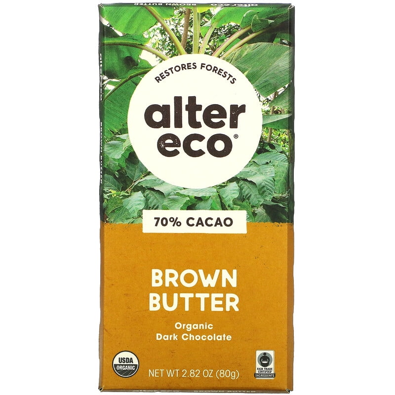 Alter Eco Organic Dark Chocolate Brown Butter 70% Cacao 2.82 oz Pack of 2