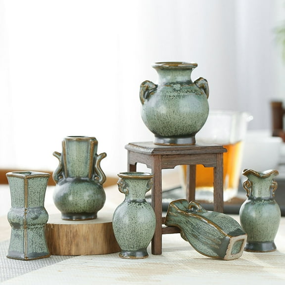 LULULION Elegant Ceramic Green Vase for Home Decor Fresh Flower Arrangement Mini Desktop Plant Pot 4pcs