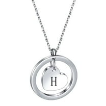 HIJONES Initial Necklace for Women Stainless Steel A to Z Letter Pendant Charm with Chain Silver H
