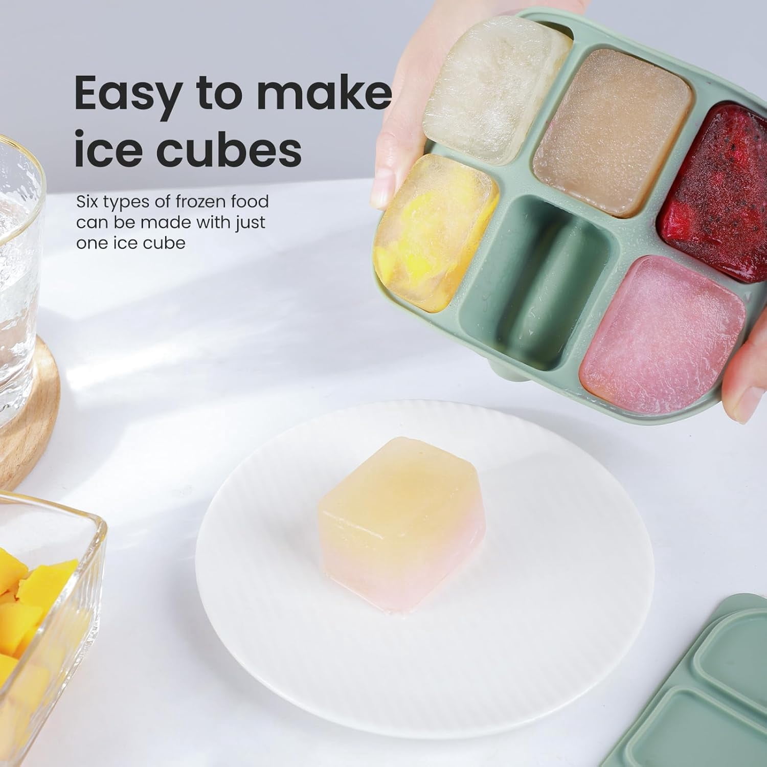 Ice Cube Tray 2 Pack – Stackable Large Silicone Ice Cube Freezer Molds & Easy Release Square Ice Cube Maker with Removable Lid BPA Free for Cocktail,Whiskey，Soup Baby Food
