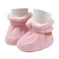 thumbnail image 3 of Xijirk Solid Rib Knit Lined Baby Booties Adjustable Strap Warm Crib Shoes Winter Pre Walker Footwear Pink,6-12 Months, 3 of 9