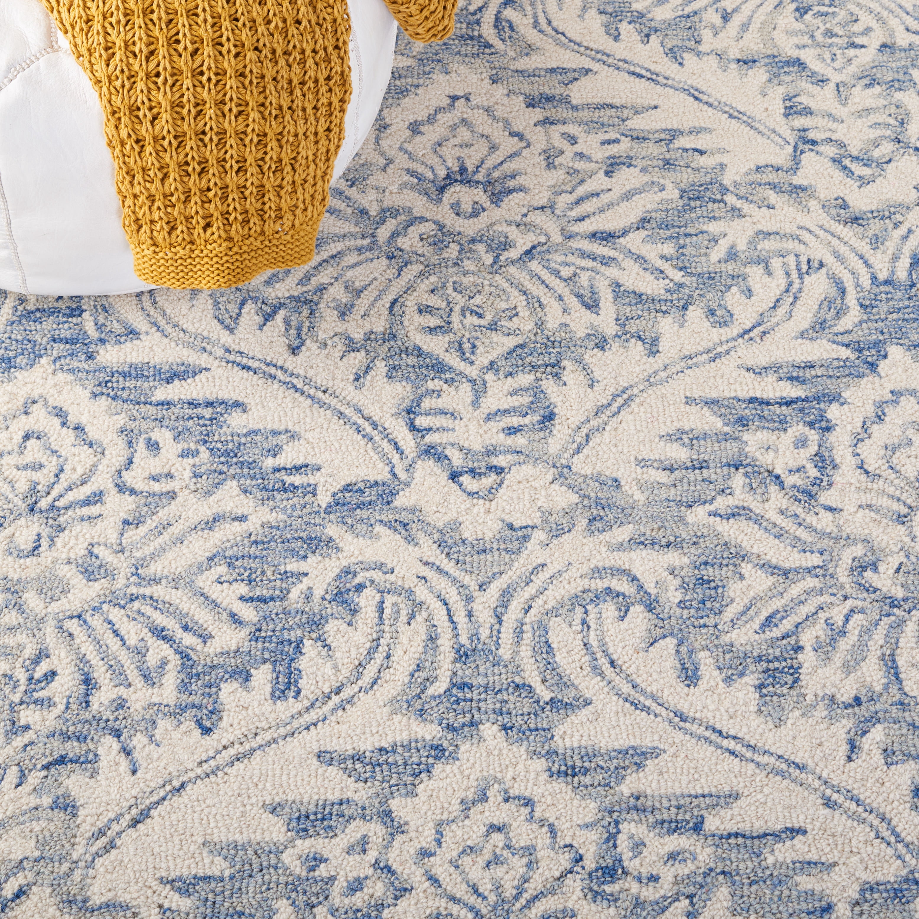 SAFAVIEH Micro-Loop Romain Damask Wool Area Rug, Blue, 5' x 8'