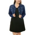 thumbnail image 3 of GRACE & GRANDEUR Women's Plus Jean Jackets Button Down Denim Bomber Jacket, 3 of 4