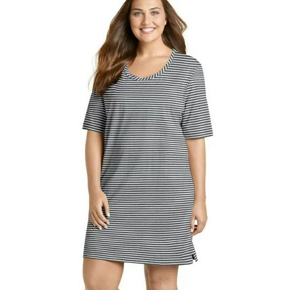 Jockey Women's Everyday Essentials 100% Cotton Short Sleeve Sleep, Charcoal Stripe, 3X