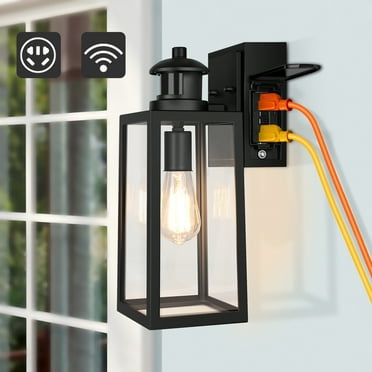 Dusk to Dawn Motion Sensor Outdoor Porch Lights with GFCI Outlet,Waterproof Outdoor Light Fixture, Anti-Rust Exterior Wall Lights Wall Mount with 3 Modes, for House Garage,Bulb Not Included