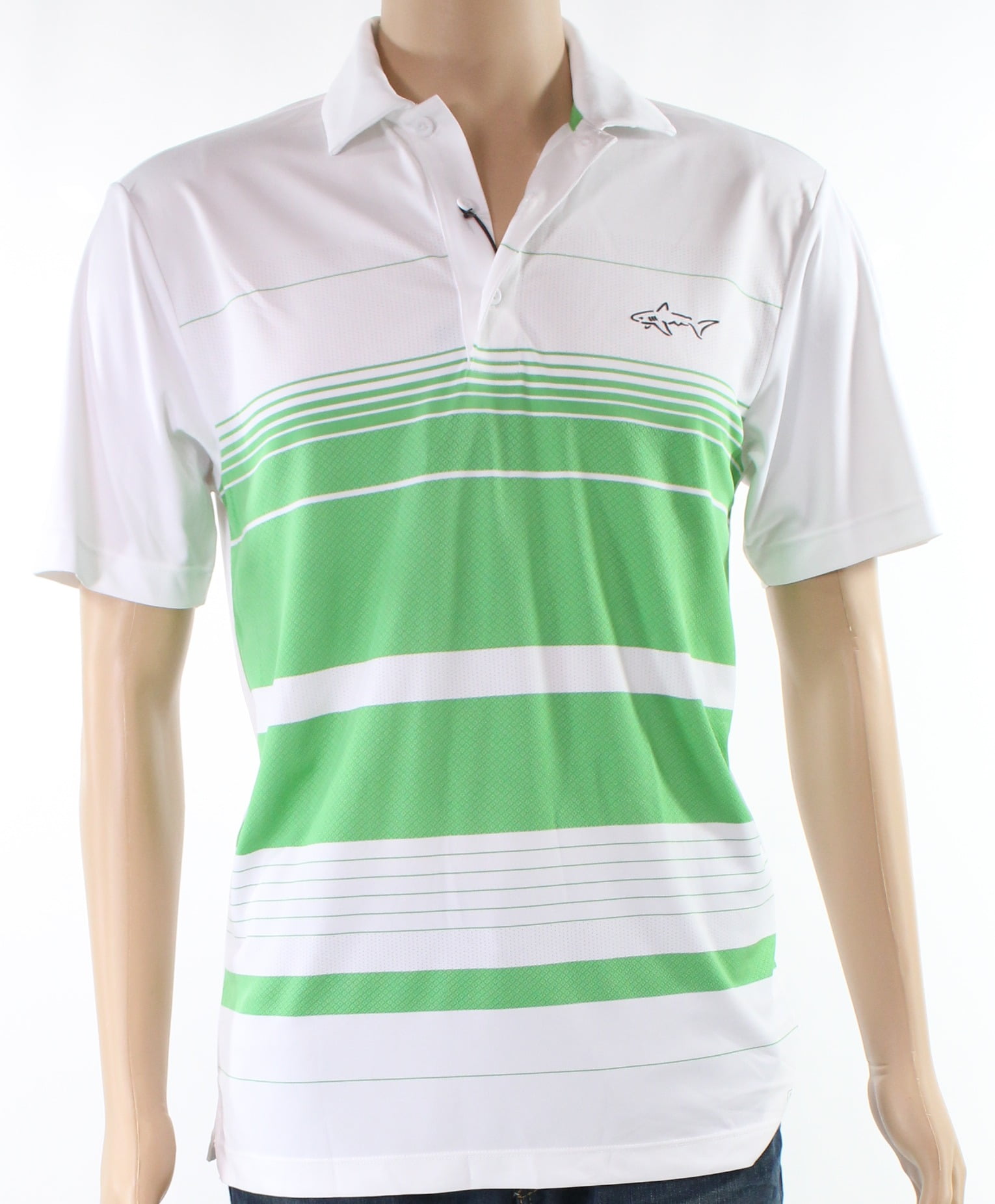 Greg Norman Casual Shirts White Green Men's Small Striped Polo Shirt