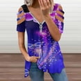 thumbnail image 2 of Colorful Butterflies&nbsp;Glitter Star Womens Summer V Neck Zipper Top Short Sleeve T Shirt Off Shoulder Top Casual Classy Loose Shirts, 2 of 7