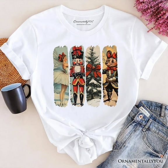 Ballet and Nutcracker Christmas T‑Shirt, Coquette Bow and Mouse Vintage Holiday Tee