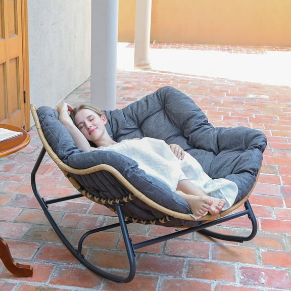 SWITTE Outdoor Rocking Chair, Indoor Lounge Rocking Chair with Cushion Chair,Gray