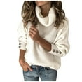thumbnail image 1 of Chandail Col Roulé Tricoté Long pour Femmes, Manteau Ample à Manches Boutonnées, Doux et Confortable pour l'Hiver, 1 of 9