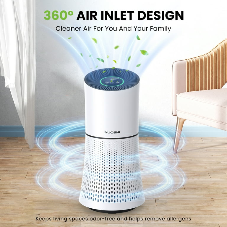 AUOSHI Air Purifiers H13 True HEPA Filter Air Purifier for Home Bedroom Room Ozone Free Air Filtration System Cleaner Odor Eliminators Remove 99.97