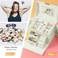thumbnail image 3 of Women's Jewelry Box, Senior PU Leather, 3 Layer Medium Sized Jewelry Storage Box with Lock, Portable Travel Jewelry Case Multifunctinal Organizer for Earrings Bracelets Rings, 3 of 6