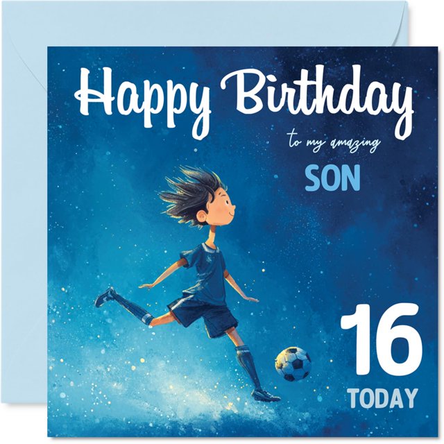 Tarjeta de cumpleaños Stuff4 para cumpleaños número 16 para niño, futbolista
