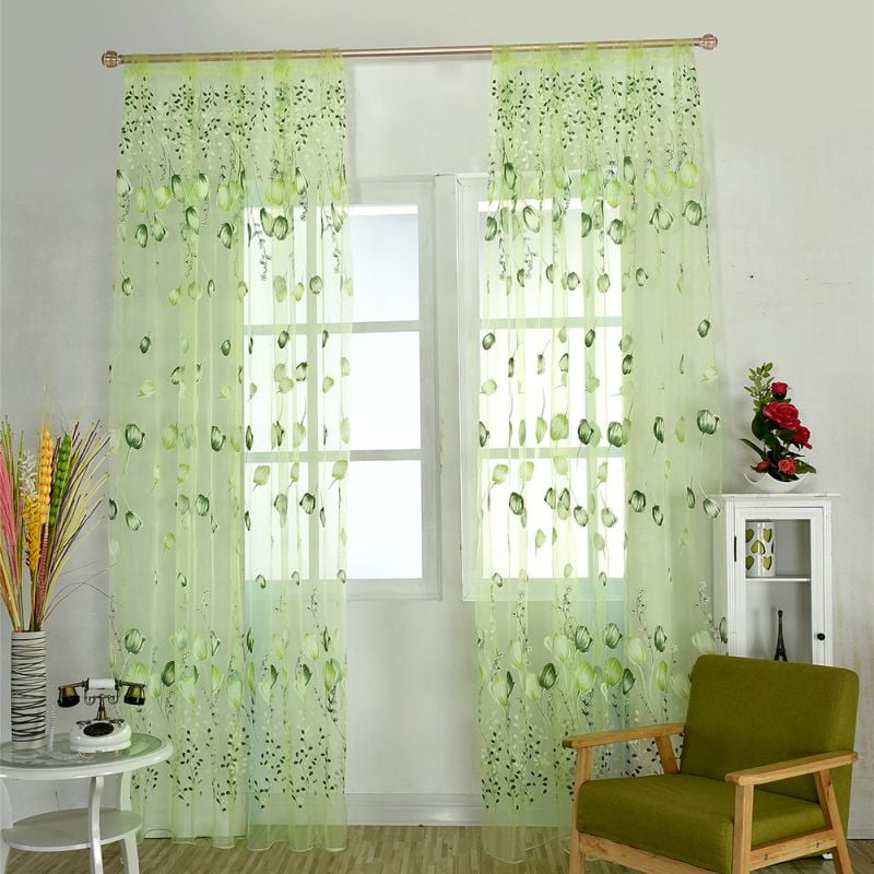 1m X 2m Transparent Tulip Flower Sheer Curtains Window Door Floral Print Drapes 
