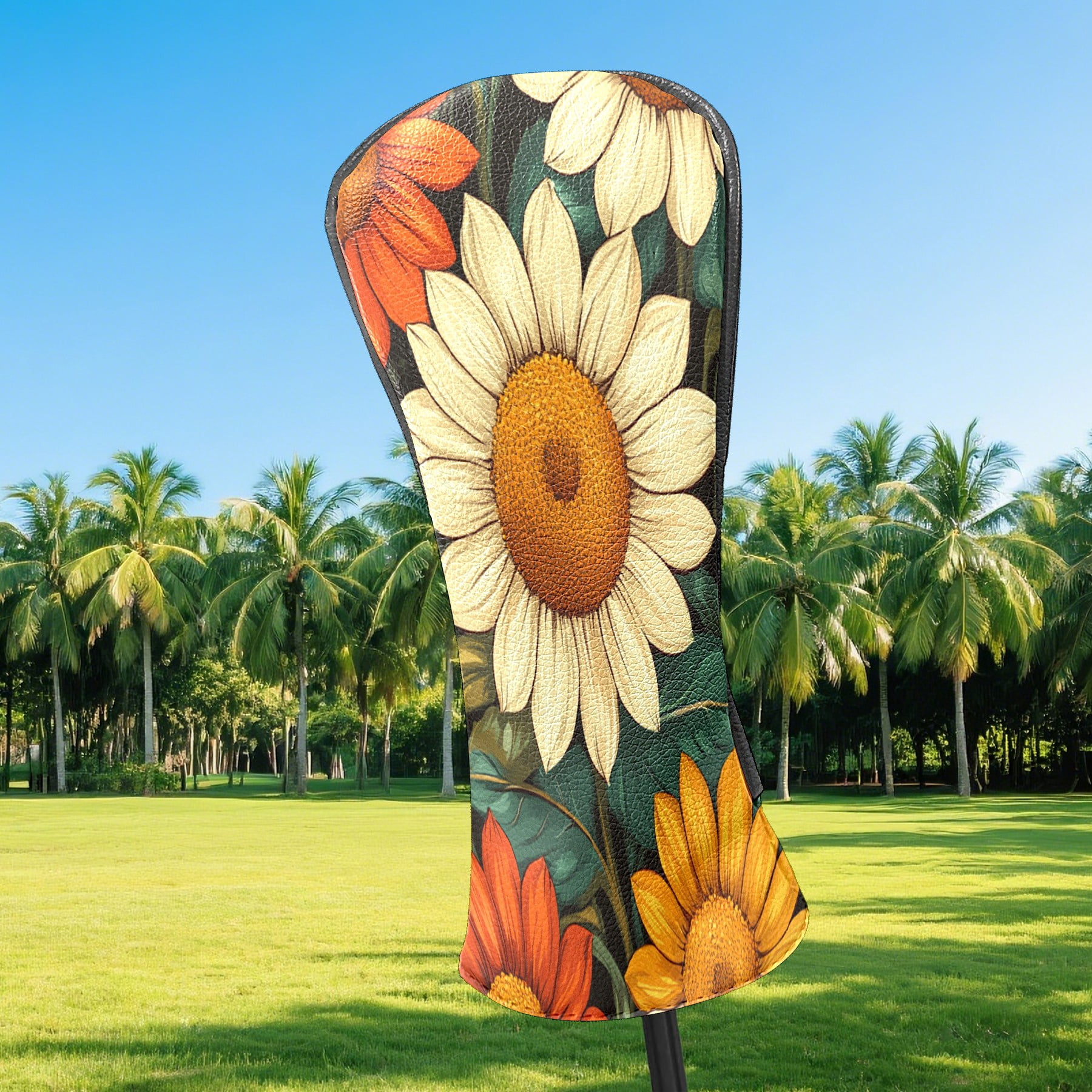 Golf Club Covers PU Leather Waterproof Head Covers for Fairway Woods Hybrids Sunflower Unisex Fits Most Brands