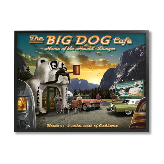 Stupell Industries Big Dog Cafe Scenery Transportation Painting Black Framed Art Print Wall Art, 14 x 11