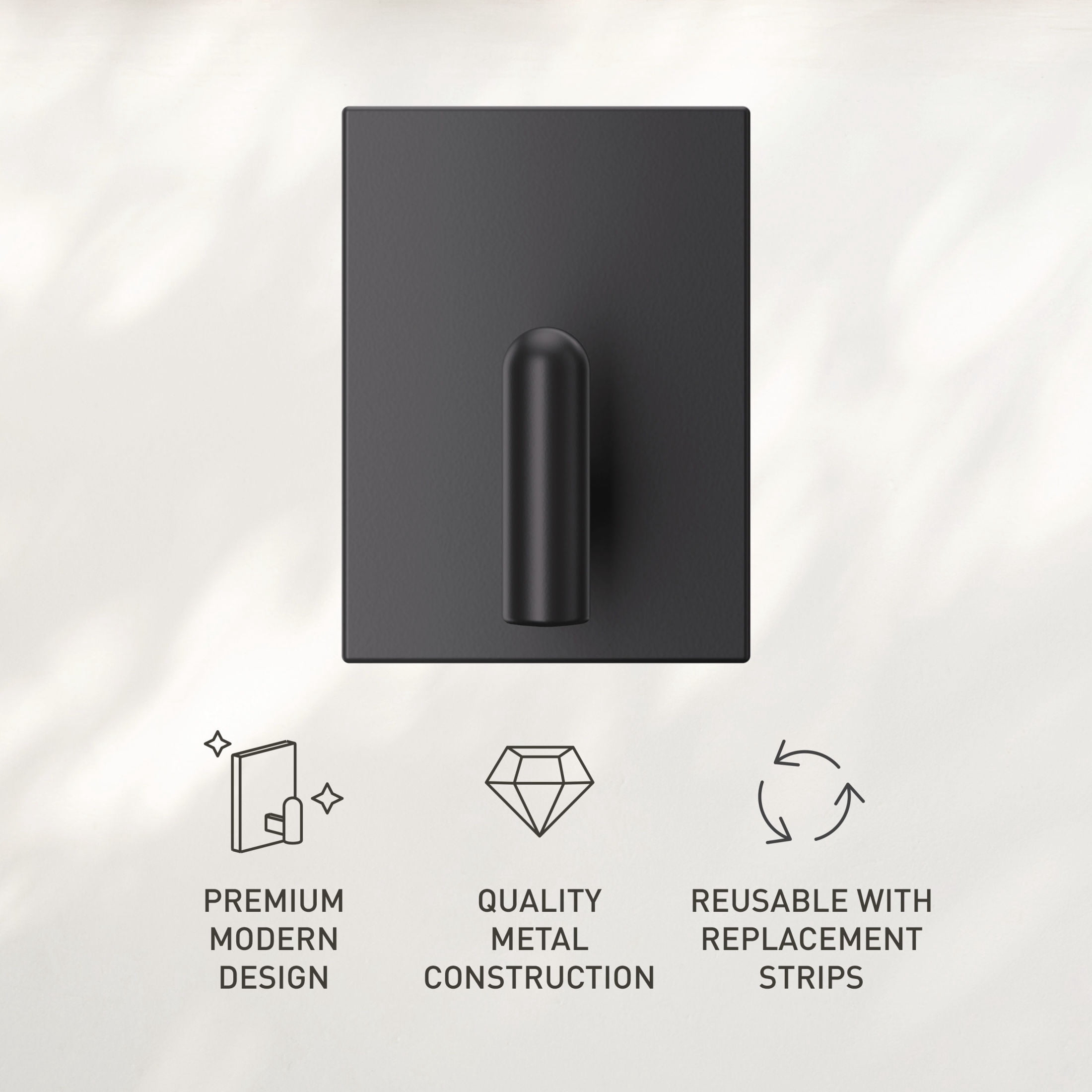 Command Decor Large Metal Hook, Matte Black, Holds 5 lbs, 1 Hook, 6 Medium Adhesive Strips