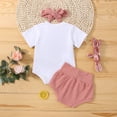 thumbnail image 3 of Okbabeha Newborn Baby Girl Easter Outfit My First Easter Outfit Short Sleeve Rabbit Print Romper Elastic Waist Shorts with Hairband 3Pcs Clothes Set, 3 of 5