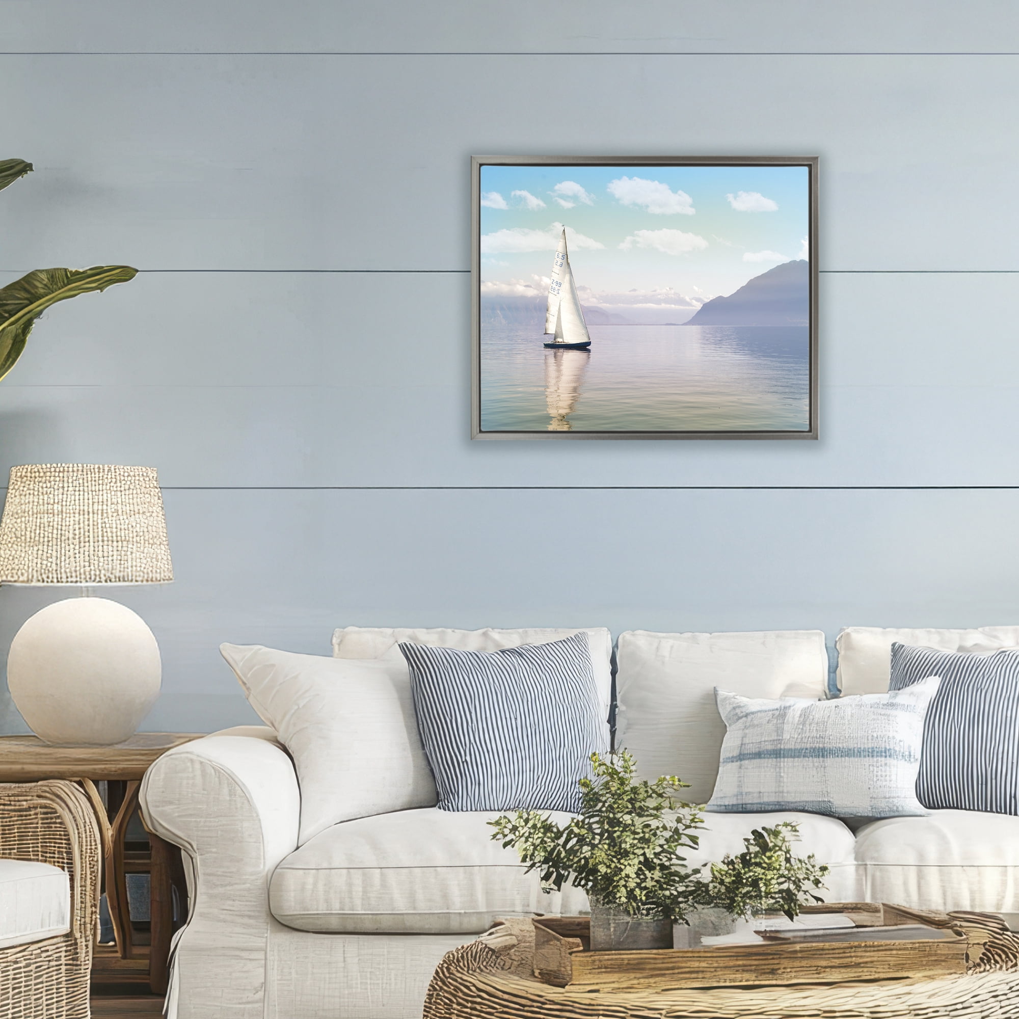 Stupell Industries Ocean Sails Lounging Gray Framed Floater Canvas Wall Art, design by Marcus Prime